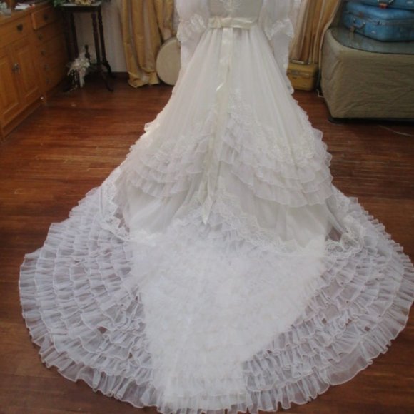 50s Organza Ruffle Wedding Dress gown Vintage - Picture 7 of 8